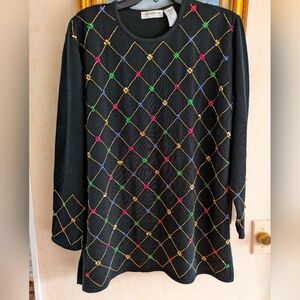 Liz Claiborne bedazzled sweater top, black, size Small